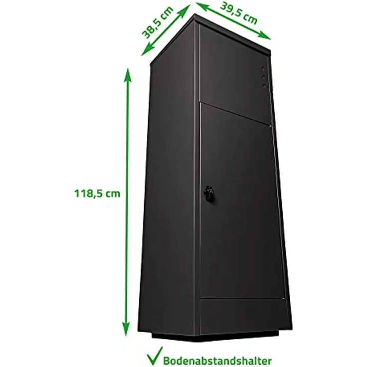Ondis24 Korona Paketbox XL Postbox für Pakete, Päckchen, Warensendungen und Briefe mit Paketsafe, galvanisiert, mit Gasdruckfedern (118 cm, Grau) (Schwarzlack) – Bild 3