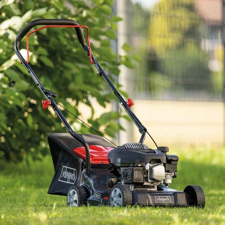 Scheppach MP132-40 Benzin-Rasenmäher - 3,3 PS | 40 cm Schnittbreite | 3-fache Schnitthöhenverstellung | 35 Liter Fangkorb | leicht & platzsparend | große Laufräder | Rasenmäher inkl. Motoröl  – Bild 6
