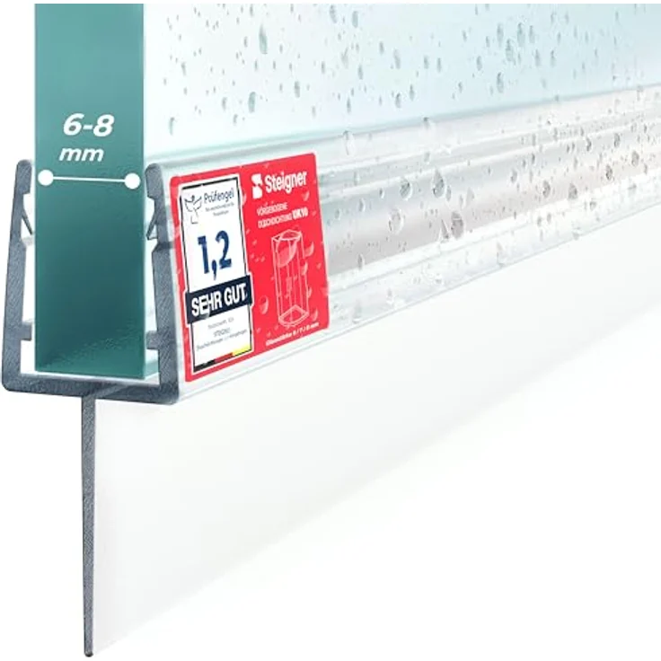 STEIGNER Duschtürdichtung UK10, 90 cm gerade Dichtung für Eckeinstieg und Fünfeckdusche, 6-8 mm Glasdicke, transparent, 100% wasserdicht, langlebig, schimmelbeständig – Bild 1