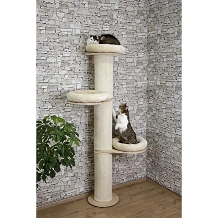 Kerbl Kratzbaum „Dolomit Tower“ für Katzen, 3x Liegefläche, 3x Sisalsäule zum Kratzen, inkl. Wandhalterung, 187 cm Höhe, Bis 10 kg, Beige – Bild 3