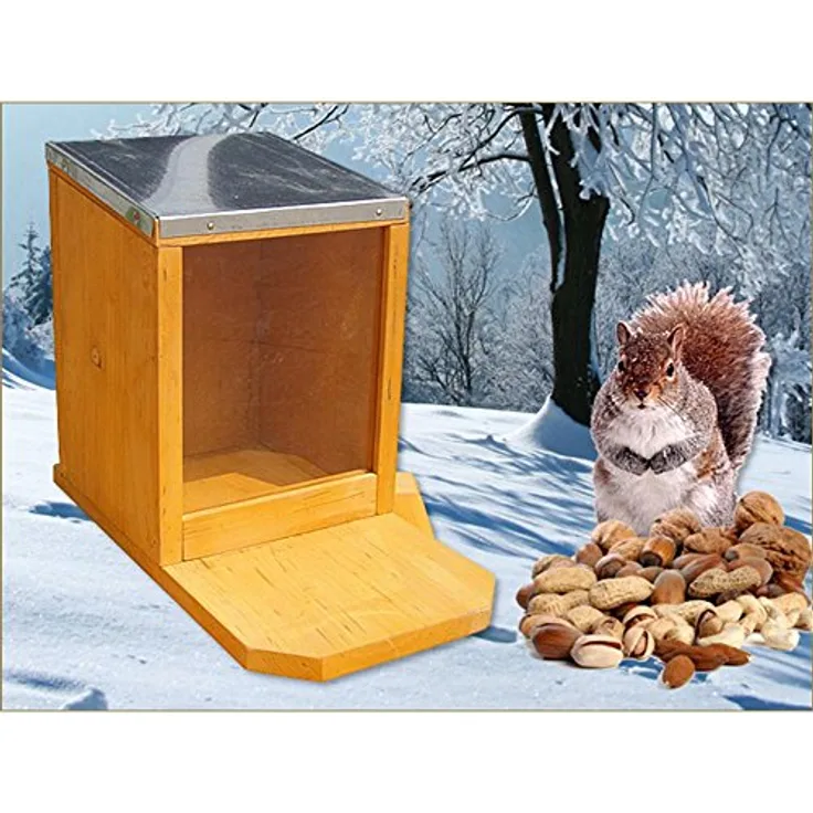Melko Futterhaus Eichhörnchen Futterautomat Futterstation Holz Plexiglas Zinkdach