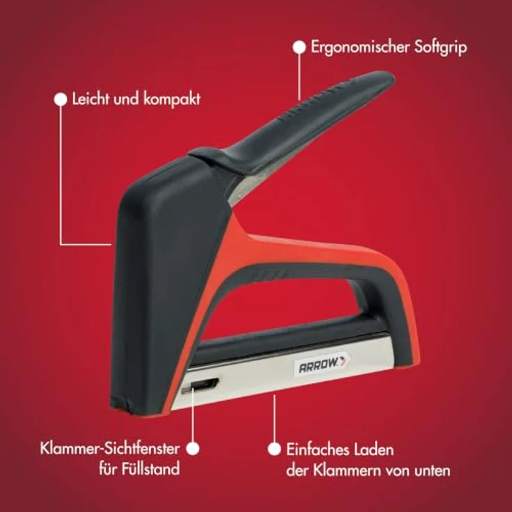Arrow Handtacker T21X, ergonomischer Tacker für Feindrahtklammern 6 mm - 12 mm, präzise Einhandbedienung und Füllstandsanzeige – Bild 4