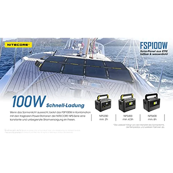 Nitecore FSP100WIPX5, 100W Solarpanel mit faltbarem Design, IPX5 Spritzwasserschutz, 2.60 kg – Bild 7