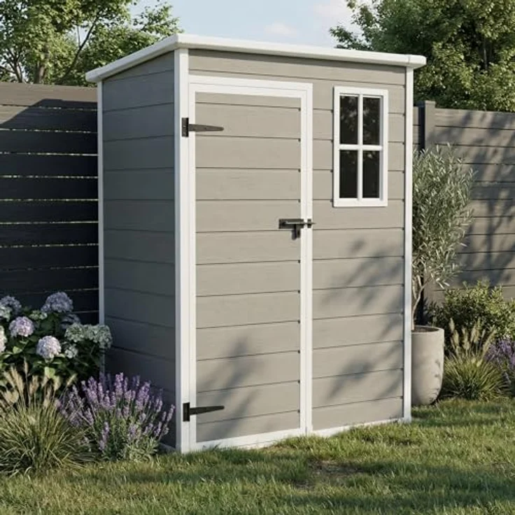 STEELSØN Gerätehaus Novara aus Aluminium, Geräteschuppen wasserdicht, wetterbeständing, Gartenhaus mit Pultdach, Außenmaß 151x92x192,5 cm grau – Bild 3