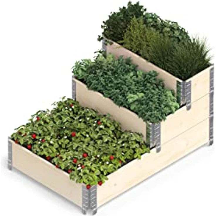 Upyard Stepped Bed - modernes Hochbeet aus Paletten - modulares, mehrstufiges Hochbeet aus Naturholz für Garten und Terrasse, 120x80x58,5, Naturholz – Bild 1