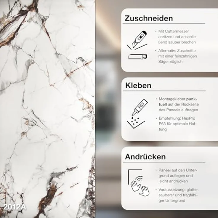 HEXIM Marmorplatten Optik 2 Stück 280x122 cm SPC Kunststoff, Granit Steinoptik für Innen & Außen, Duschrückwand und Küchenrückwand, einfach zu montieren, 6,84 m², Modell 2012A A-Serie – Bild 2