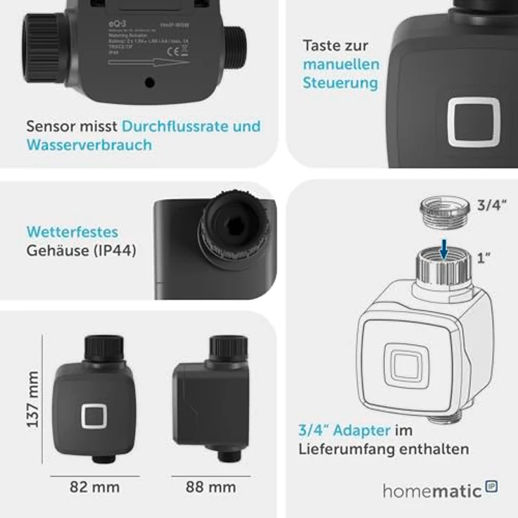 Homematic IP HmIP-WSM, Bewässerungsaktor mit Durchflussmessung und Frostschutz, wetterfest für den Außeneinsatz – Bild 3