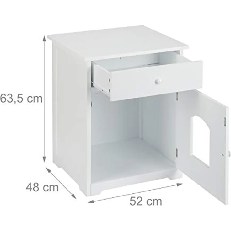 Relaxdays Katzenschrank mit Schublade, Katzenkommode Katzentoilette Holz, Katzenklo Schrank, HBT 63,5 x 52 x 48 cm, weiß – Bild 4
