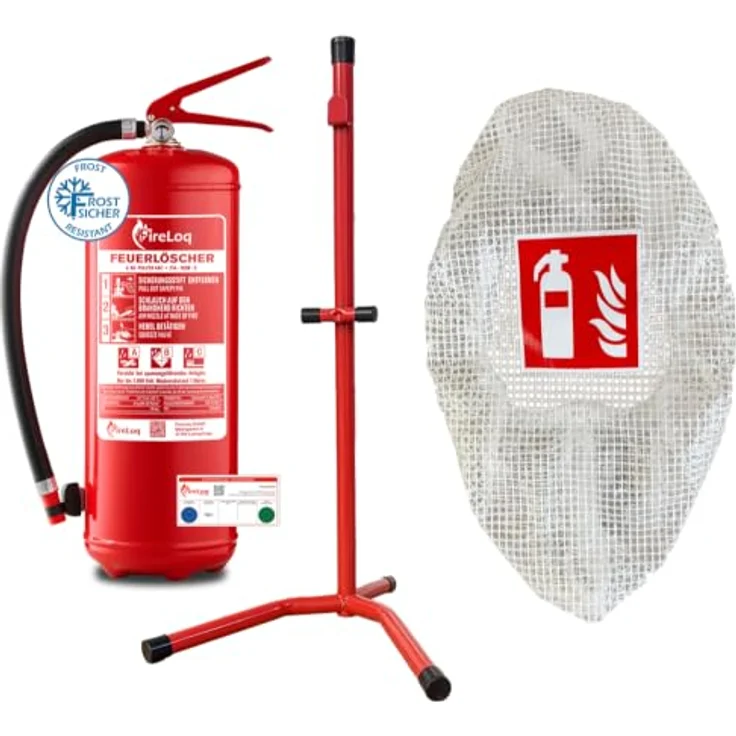 FireLoq® 6kg Pulver Feuerlöscher mit Ständer und Gitterschutzhaube, geprüfter Brandschutz – Bild 1