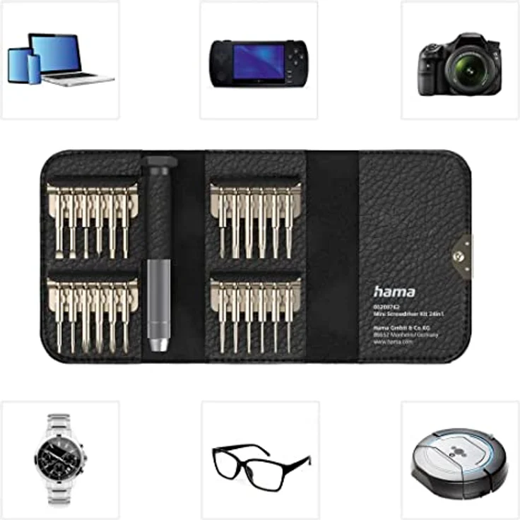 Hama Feinmechaniker Schraubendreher Set Mini (u.a. Kreuzschlitz, Schlitz, Torx Reparatur-Set magnetisch für Brille, Uhr, Laptop, Tablet, Handy, Kamera, Modellbau) Screwdriver, Werkzeugset 25-teilig – Bild 5