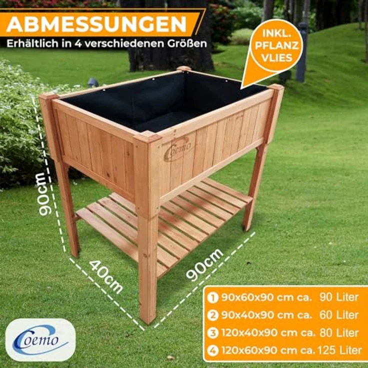 Coemo Hochbeet Kräuterbeet mit Pflanzfolie 90 x 40 x 90 – Bild 5