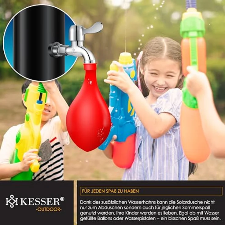 KESSER Solar Gartendusche Solardusche Bogen Inkl. Schutzhaube warmes Wasser 20 Liter max. 60°C ohne Stromanschluss Pooldusche Camping Regenduschkopf und Wasserhahn Gartenschlauch-Anschluss Schwarz - 35 Liter - Preisvergleich – Bild 6