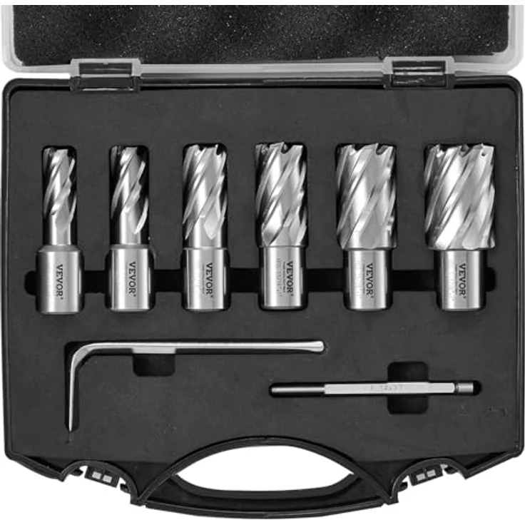 VEVOR Kronenbohrer-Set 6 tlg. HSS M2AL, Kernbohrer 1/2 bis 1-1/16 Zoll, 25,4 mm Schnitttiefe, inkl. Tragekoffer und Führungsstift für Magnetbohrmaschinen – Bild 1