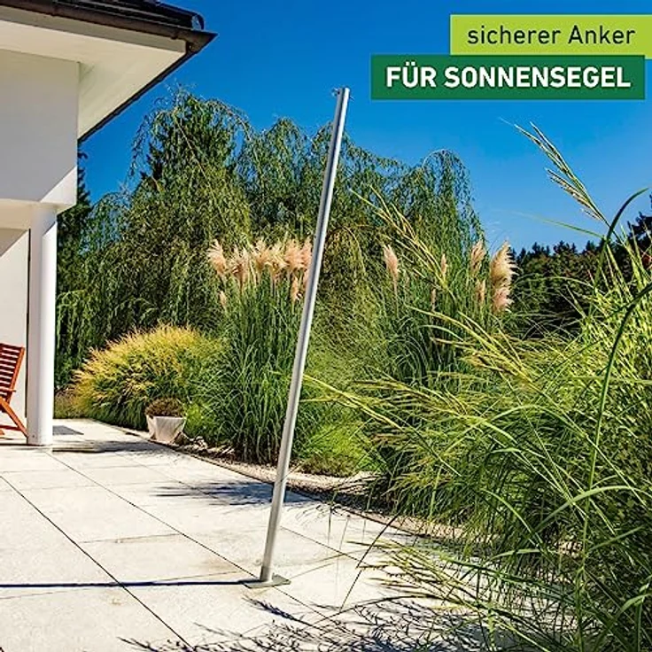Windhager Sonnensegelmast Set Basic, Sonnensegelpfosten, Stahlmast, Aufstellstange für Sonnensegel, rostfrei, Masthöhe max. 240cm, 10705 – Bild 2