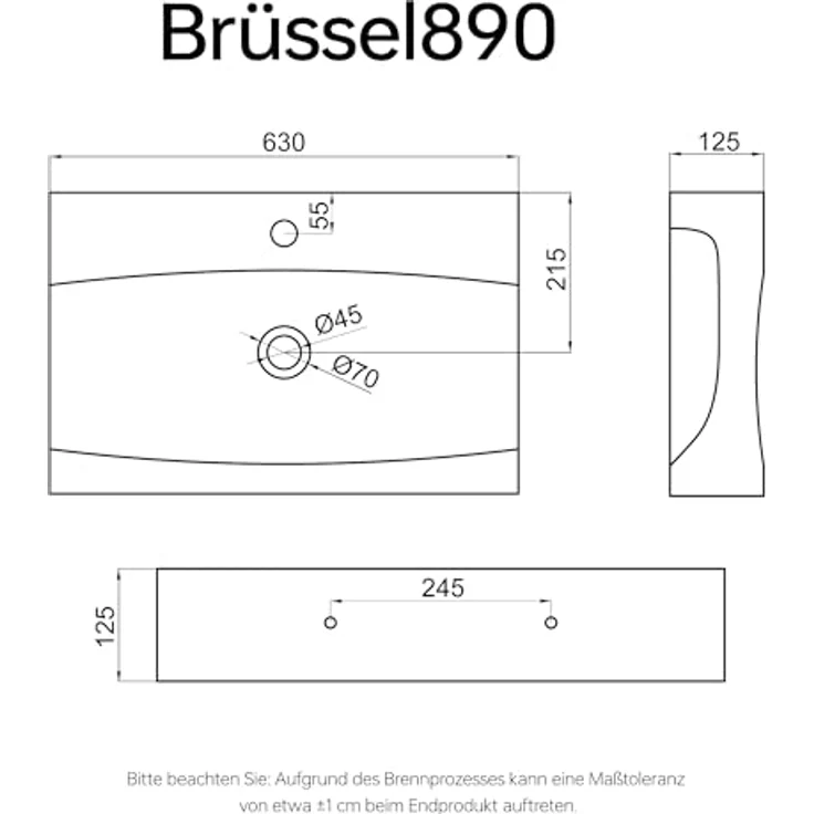 doporro Aufsatzwaschbecken Brüssel890 Keramik weiß Abperl-Effekt, Eckiges Design mit DIN-Anschlüssen – Bild 7