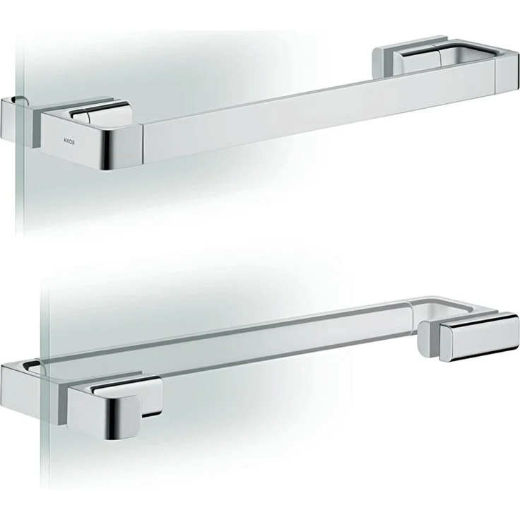 Hansgrohe AXOR UNIVERSAL Accessories Duschtürgriff 444 mm, Metall für Glasstärken 6-12 mm, inkl. Badetuchhalter, Bohrabstand 350 mm