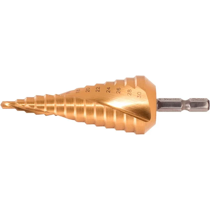 KS Tools HSS TIN-TIP Stufenbohrer 4 - 30mm, Hochleistungsstahl mit TiN-Beschichtung und 118° Spitzenwinkel – Bild 1