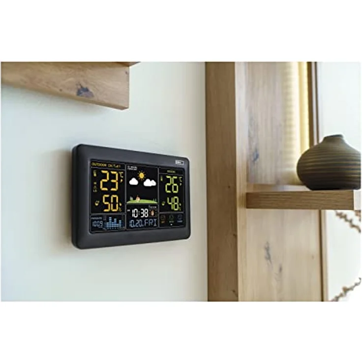 Emos E0387, Wetterstation in Schwarz, digitale Funkuhr mit DCF-Technologie, Temperatur- und Luftfeuchtigkeitsmessung, erweiterbar mit 3 Sensoren – Bild 3
