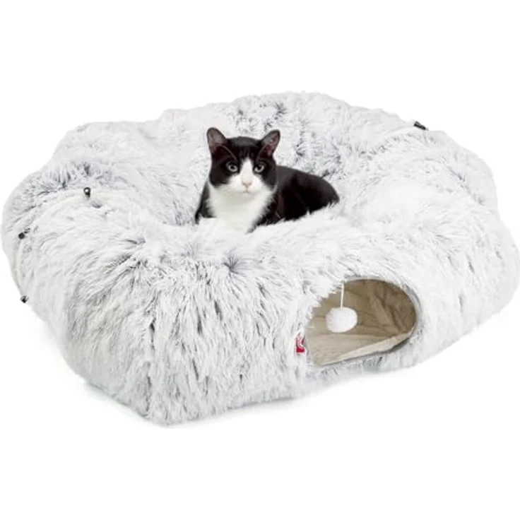 CanadianCat Company | Katzentunnel CUBI - XXL eckiger Tunnel inkl. Liegekissen | grau | für große Katzen geeignet – Bild 1