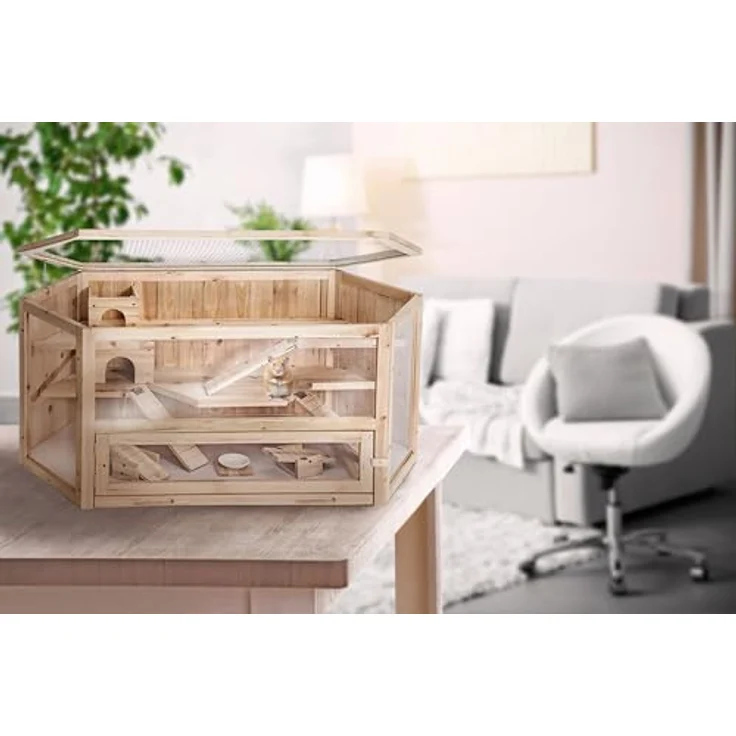 HTI living Kleintierkäfig Hamsterkäfig aus Fichtenholz, naturnahe Struktur, Maße ca. XX cm – Bild 3