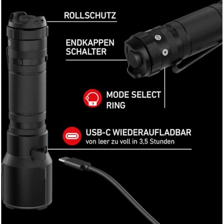 Ledlenser TT3R Taschenlampe, 1900 Lumen, IP68, USB-C, 50 h Leuchtdauer, inkl. Gürteltasche und Handschlaufe – Bild 6