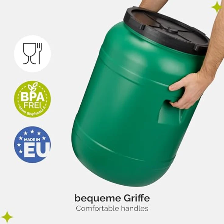 Garronda Weithalsfass GD-0142, Regentonne 80 Liter mit Hahn, BPA-frei, für Lebensmittel und Flüssigkeit, mit Deckel – Bild 5