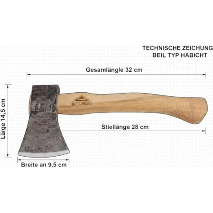 STUBAI Campingbeil „Habicht“, handgeschmiedet aus Kohlenstoffstahl, 1.100 g, 340 mm, geölter Hickorystiel, inkl. Lederscheide – ideal für Bushcraft, Survival und Trekking – Bild 2