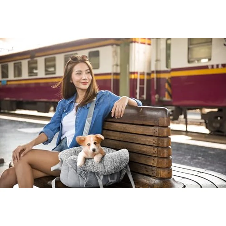 DOGGY Hundetasche, Tragetuch, Tragetasche, Transportbox, Höhenverstellbar, Reise, 38x24x28 cm, Asche – Bild 3