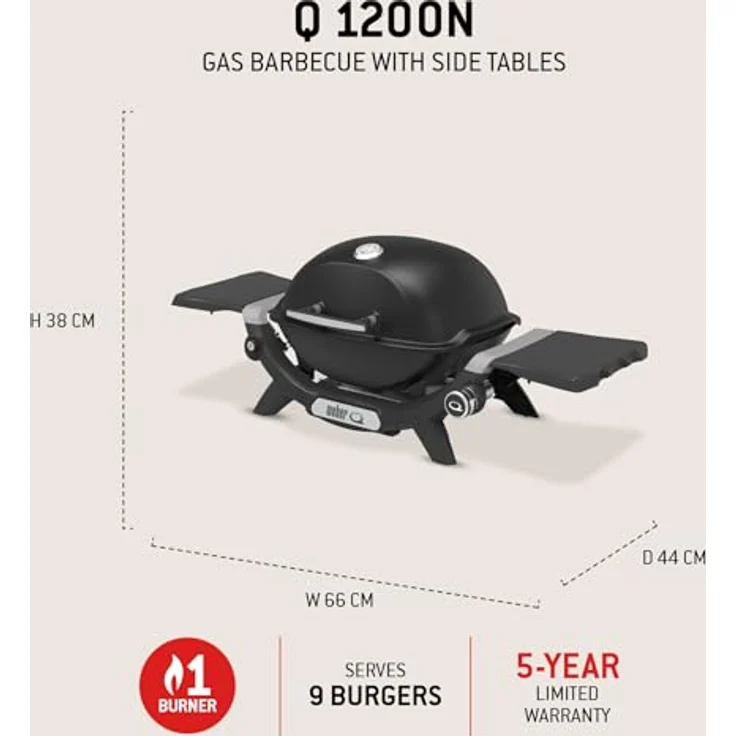 Weber Gasgrill Q1200N, kompakter Grill mit porzellanemailliertem Guss-Grillrost und Fettauffangschale, schwarz – Bild 6
