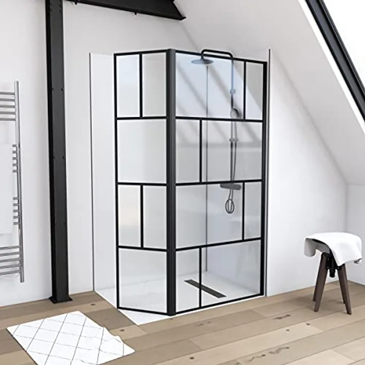 MARWELL Duschwand in modernem Design 90+40 x 195 cm - Glasdusche mit matt schwarzen Wandprofil - Einscheibensicherheitsglas für höchste Sicherheit - Montage auf Duschwanne oder Fliese