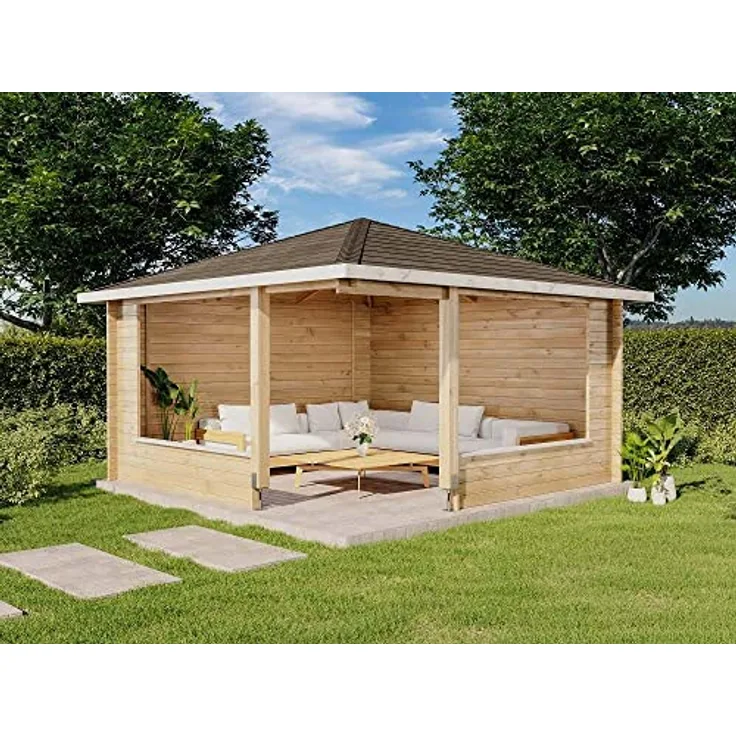 Alpholz 5-Eck Gartenlaube Maik-40 aus Massiv-Holz | Gartenhaus mit 40 mm Wandstärke | Gerätehaus inklusive Montagematerial | Geräteschuppen Größe: 400 x 400 cm | Spitzdach - Preisvergleich
