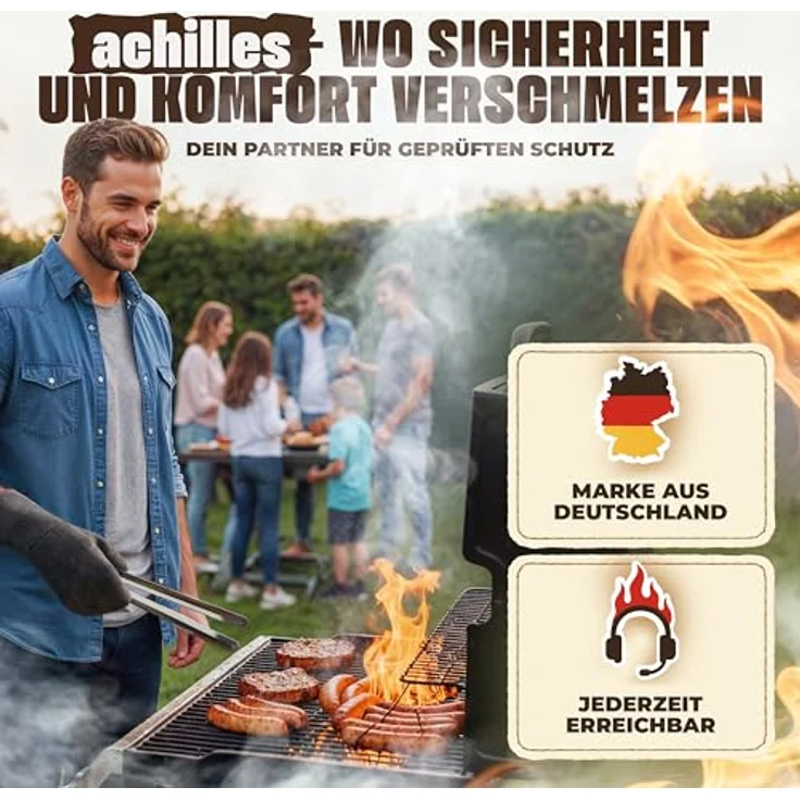 achilles Grillhandschuhe Grillhandschuh Kaminhandschuh mit Isolierung Ofenhanschuh aus Leder, hitzeresistent, Universalgröße, Baumwollfutter – Bild 8