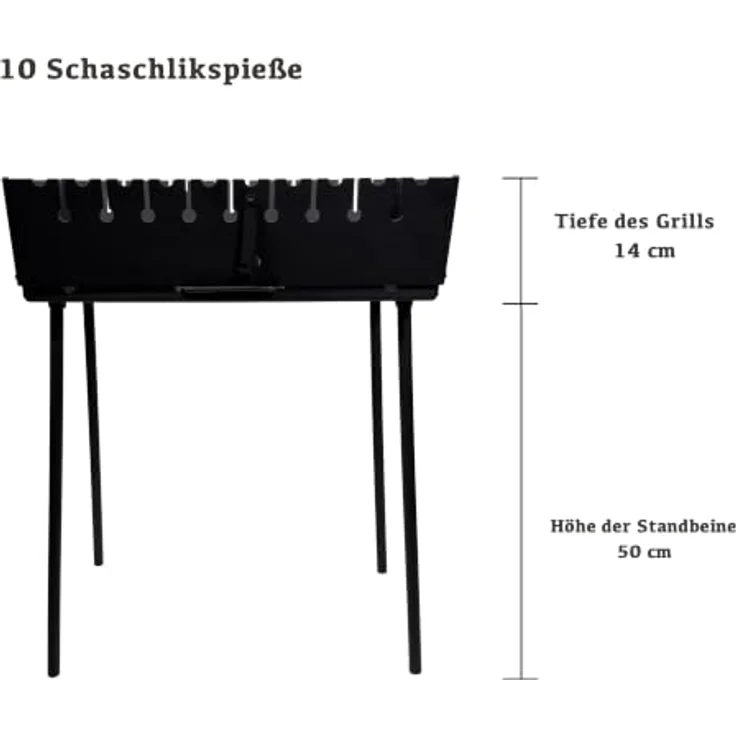 GOROCH Mangal Grill Black Edition für 10 Spieße, Klappbarer Holzkohlegrill aus 2 mm Stahl, ideal für Camping & Outdoor – Bild 4