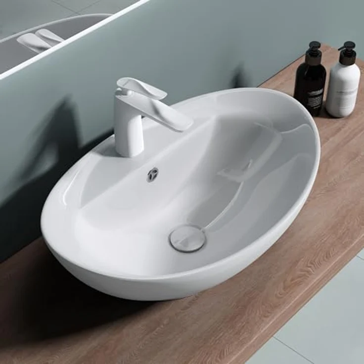 doporro Waschbecken Aufsatzwaschbecken Keramik Brüssel302, Design Keramikwaschbecken, hochreine Sanitärkeramik, Wasser sparend, weiß – Bild 2