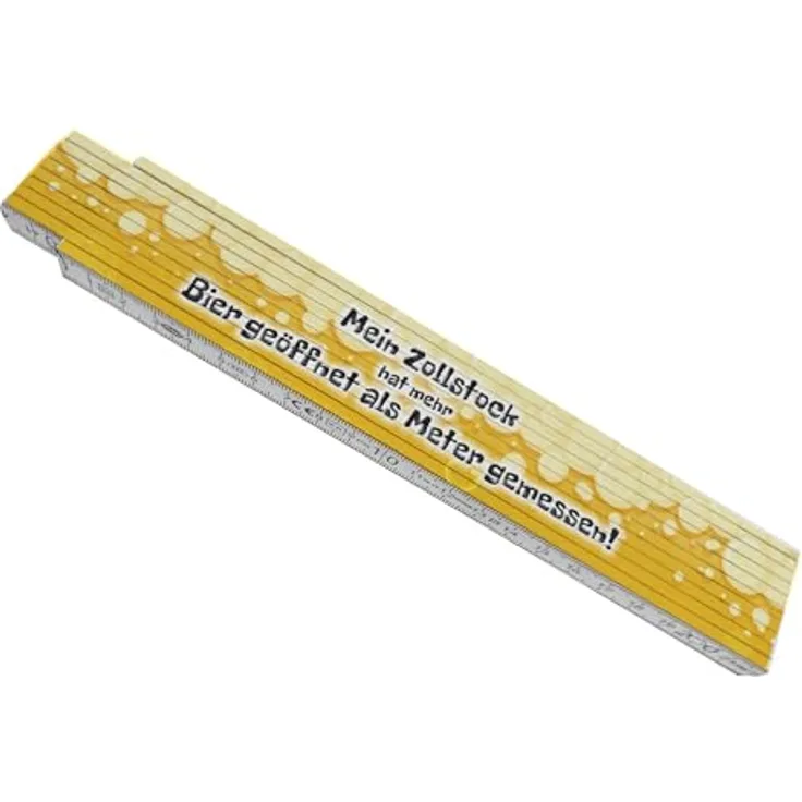 speecheese Meterstab aus Holz mit Biermotiv, witziges Geschenk für Bauarbeiter, 24x3,5 cm, 10 Gelenke, Spruch: „Mehr Bier geöffnet als Meter gemessen“