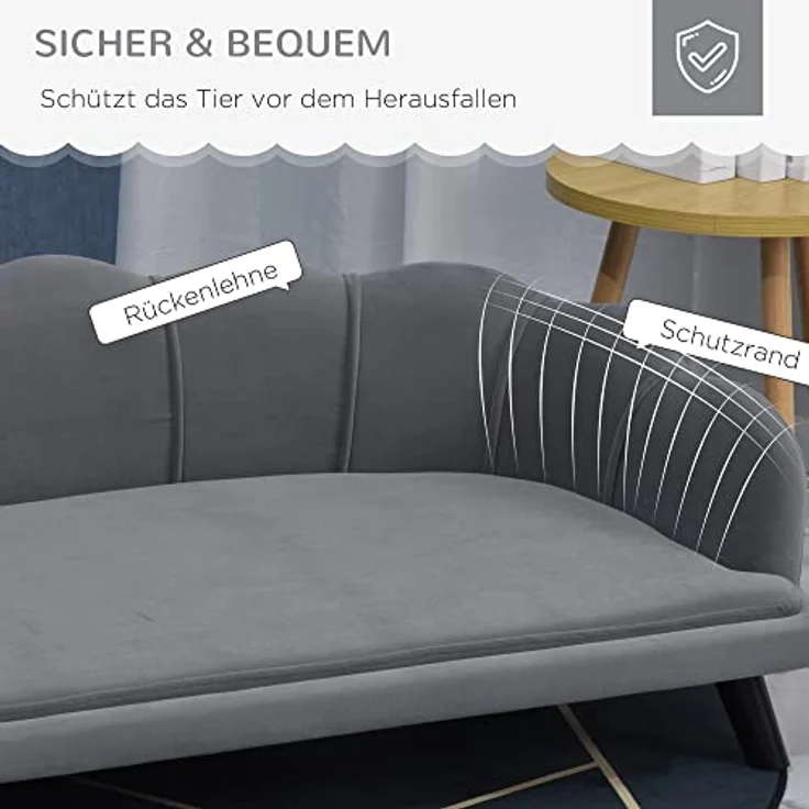 Pawhut Hundesofa mit Rückenlehne Haustiersofa mit Holzbeinen Hundebett Weichem Bezug, Katzensofa Dunkelgrau 98,5x60,5x35,5 cm – Bild 5