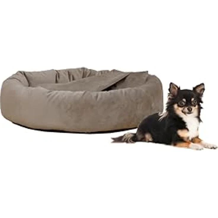 Rohrschneider Hundekissen Kuschelhöhle Denver Samt S-M-L mit Hundekotbeutelset (S, Taupe) – Bild 2