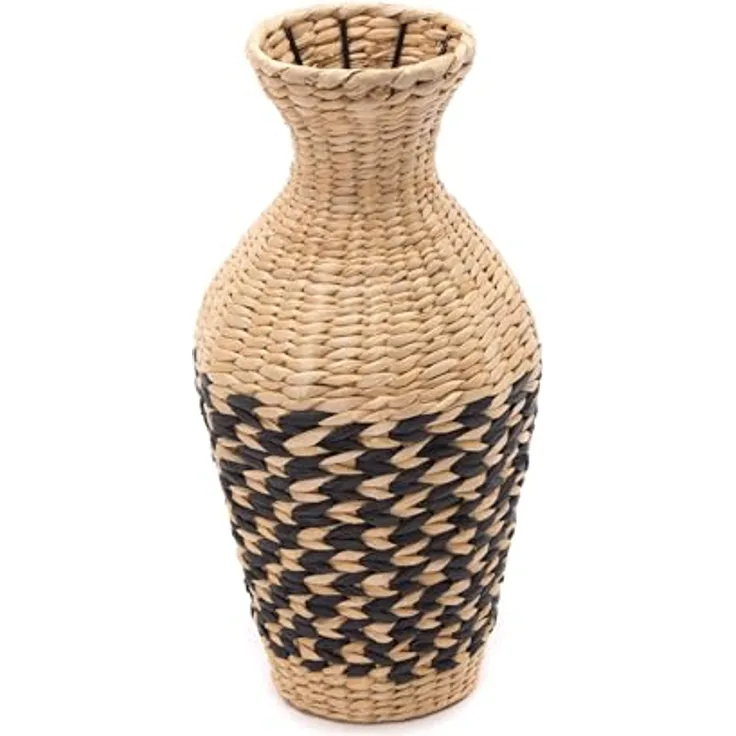 CREEDWOOD Wasserhyazinthenvase STROH VASE "CUADRO", natur-schwarz, 42 cm, Deko Boden Vase für Kunstblumen und -gräser