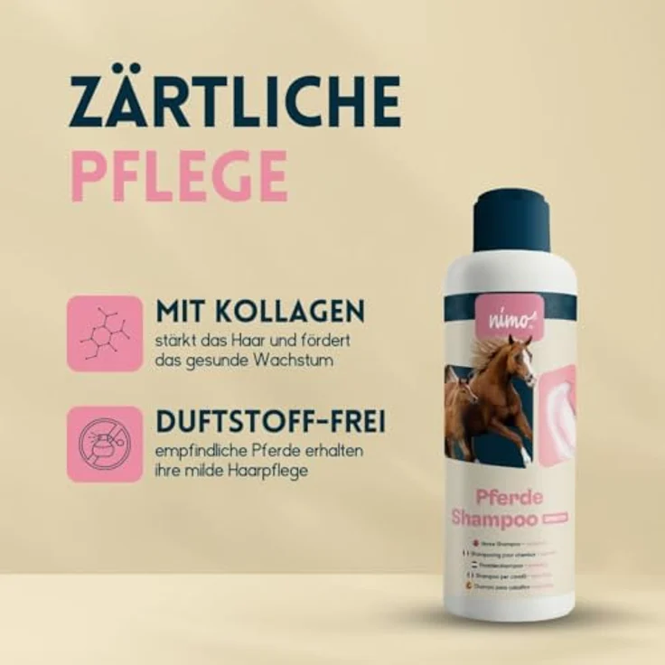 nimo Tiershampoo Pferde Shampoo sensitiv, 250 ml, mild gegen Juckreiz und Trockenheit, Rückfettungsmittel ohne Duftstoffe – Bild 5