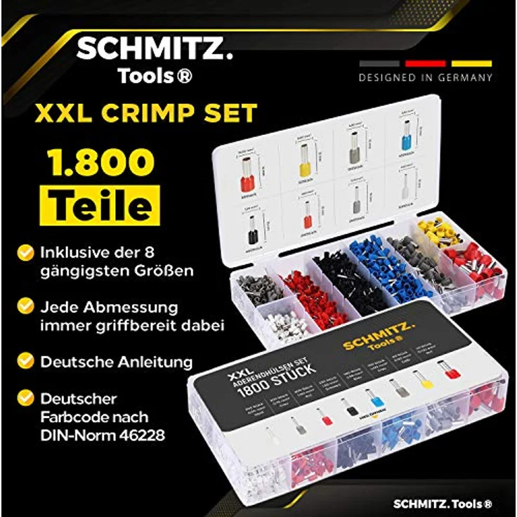 Crimpzangen Set von SCHMITZ.Tools® [1800 Teile] - Premium Aderendhülsen Zange [0,25– 10mm2] - Krimpzange - Presszange - Elektrowerkzeug - Aderendhülsenzange – Bild 4