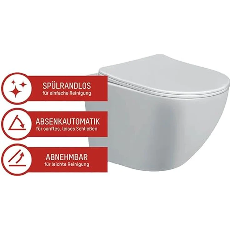 sanicomfort Hänge WC Set Aliki, Spülrandloses Wand-WC Tiefspüler aus weißer Sanitärkeramik, kompakt mit Soft-Close WC-Sitz – Bild 2