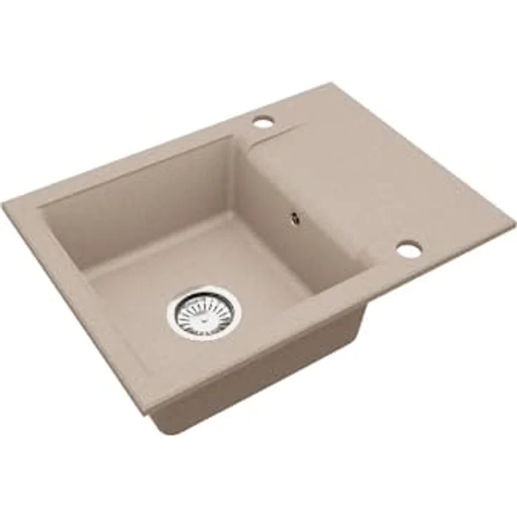 QLS Granit-Küchenspüle LUNA 1-Becken mit Abtropffläche, 59x44 cm, reversibel, automatischer Siphon, für 40 cm Unterschrank, beige, matt, kompakt – Bild 5