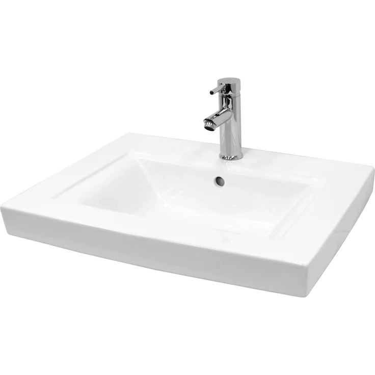 ECD Germany Einbau-Waschbecken 605x465x160 mm aus Keramik, weiß, inklusive Ablaufgarnitur mit Überlauf und Push-Open-Technologie