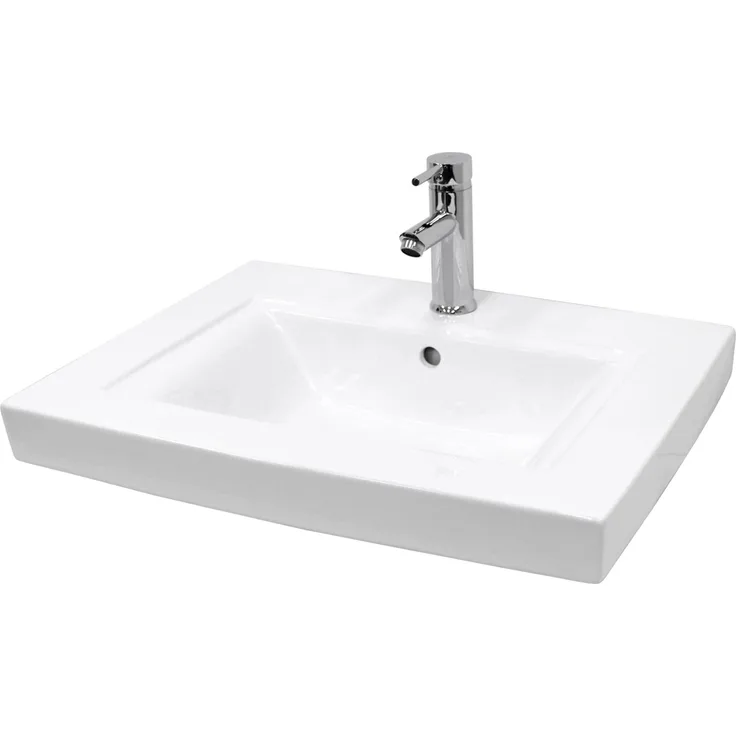 ECD Germany Einbau-Waschbecken 605x465x160 mm aus Keramik, weiß, inklusive Ablaufgarnitur mit Überlauf und Push-Open-Technologie