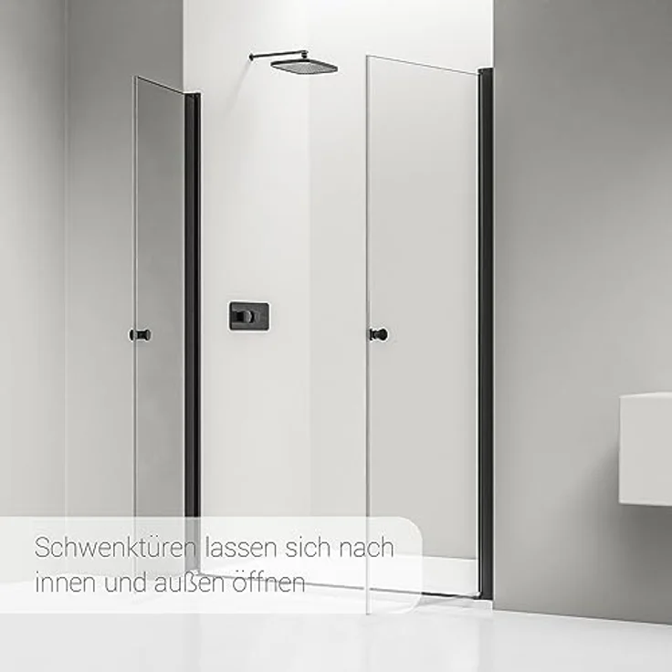 NEXTREND Nischendusche NT218 mit Doppelpendeltüren, 6 mm Nano Echtglas, Profilfarbe Schwarz matt, Breite 1000 mm – Bild 5