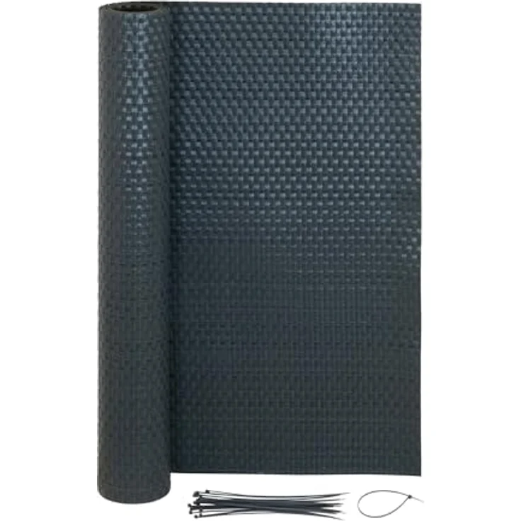 Jardinion Sichtschutzmatte Rattan Optik 0,90 x 3m Anthrazit, wetterfest und pflegeleicht für Balkon, Gartenzaun und Terrasse, inkl. Kabelbinder – Bild 1