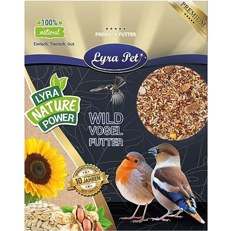 Lyra Pet® | 25 kg Streufutter schalenfrei | Wildvogelfutter ohne Schalen | Ganzjahres Vogelfutter für Wildvögel | Schalenlos & Fetthaltig | Ideal für Balkon & Terrasse | Kraftspendend & Sauber
