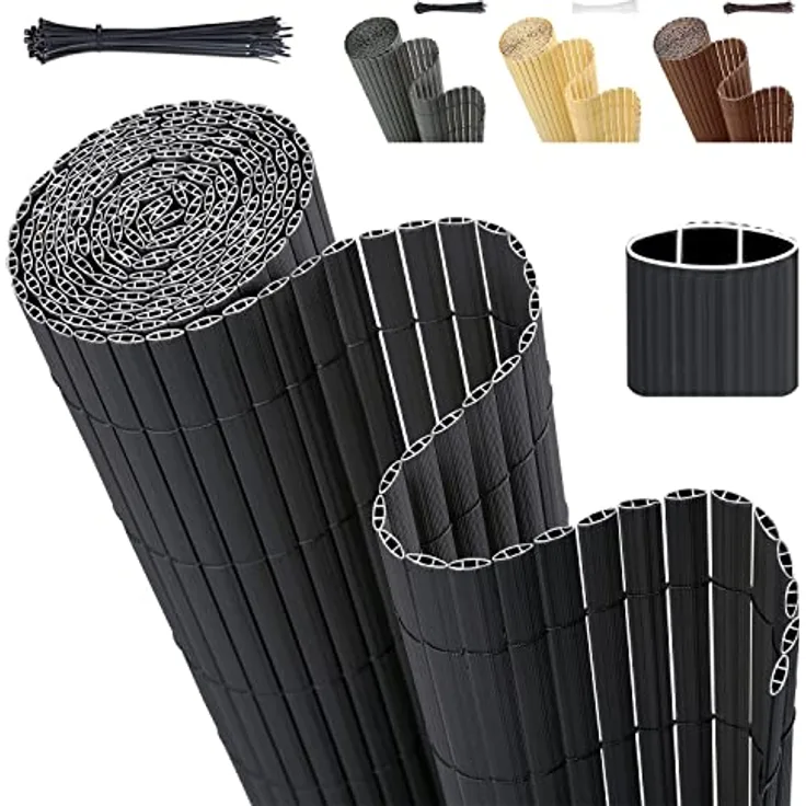 Sekey PVC Sichtschutzmatte 80x300cm Doppelte Verstärkung Innen, Balkon Sichtschutz mit Kabelbindern, Sichtschutzzaun Windschutz Wasserdicht ohne Bohren für Balkon Garten, Anthrazit