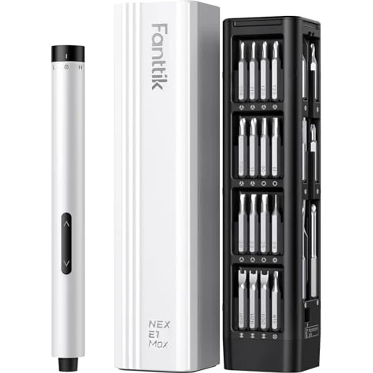 Fanttik E1 MAX Mini Elektro Schraubendreher Set, 50 in 1 Präzisionskit mit 2 Gängen Drehmoment, magnetischem Etui, Akku für iPhone, Laptop, Brillen, Uhren - Weiß – Bild 1