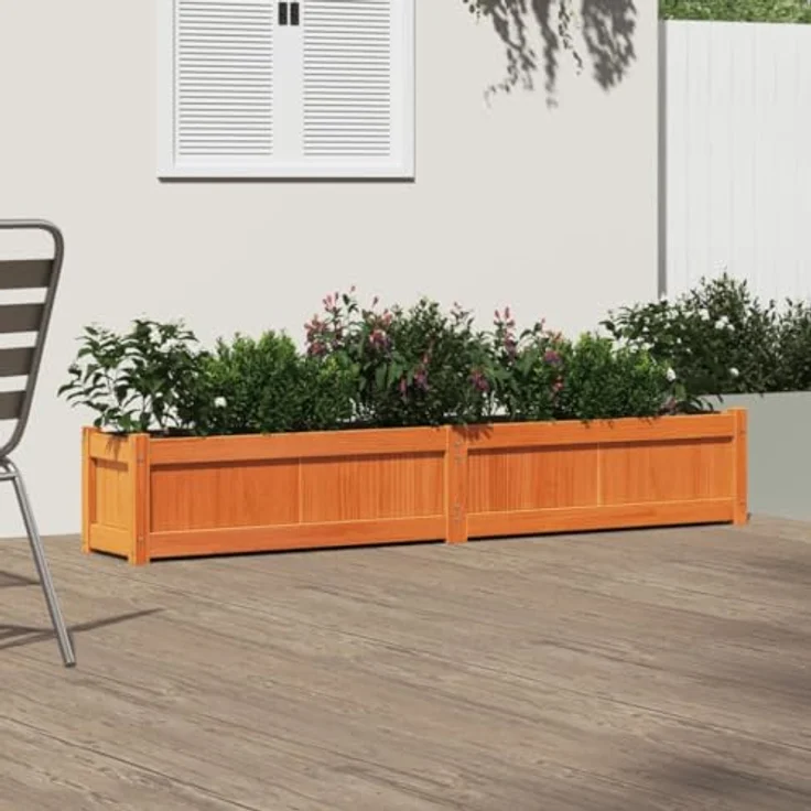 vidaXL Pflanzkübel, Blumenkübel aus massivem Kiefernholz in wachsbraun, großzügiges Fassungsvermögen für Garten, Terrasse und Balkon – Bild 3